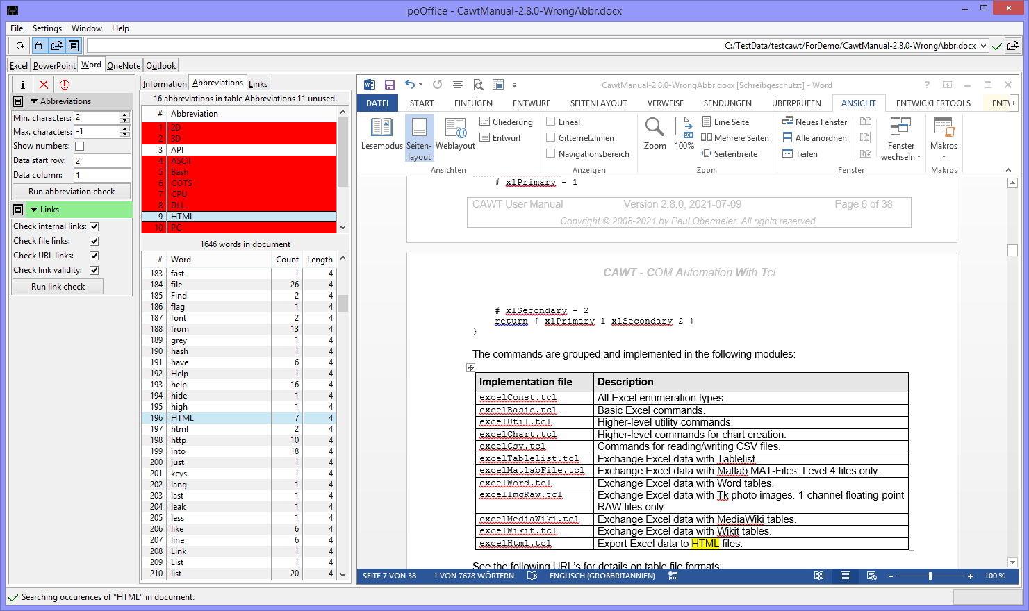 poOffice: Word document abbreviation check